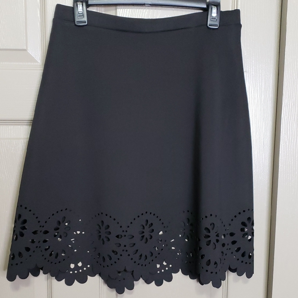 NWT Cupio Black A-Line Skirt with Floral Cutout Hem Size Medium
